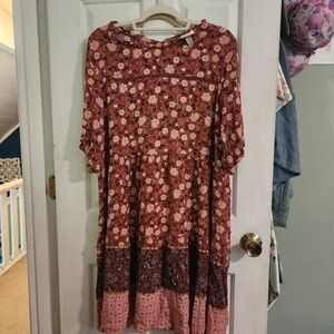 Knox Rose Pink Midi Sundress with Crew Neck and Flutter Sleeves